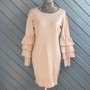 Solutions. pastel soft pink ruffle long sleeve sweater dress